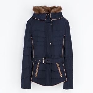 Zara Navy Blue Down Jacket Size S